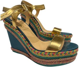 Christian Louboutin Multicolour Raffia Wedge Heeled Sandals Size 41