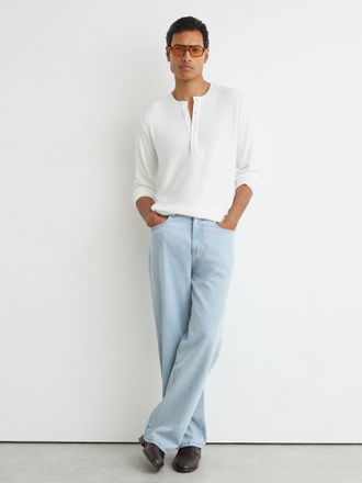 Reiss White Ribbed Long-sleeve Henley T-shirt, Xxl
