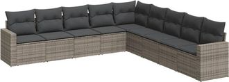 vidaXL Vidaxl - Set De Muebles De Jard&iacute;n 9 Pzas Y Cojines Rat&aacute;n Sint&eacute;tico Gris