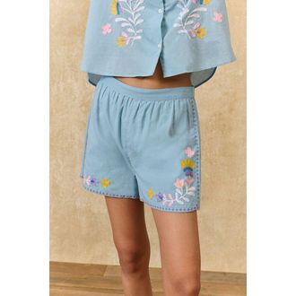Louise Misha Geborduurde short met elastische tailleband, MAIWA