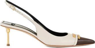Elisabetta Franchi Leren slingback pumps met logo - Beige