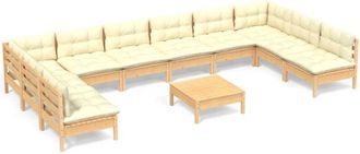 vidaXL Muebles De Jard&iacute;n 11 Pzas Y Cojines Madera Maciza De Pino Crema Vidaxl