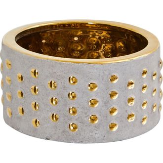 Nearly Natural 6.75-in Regal Stone Hobnail Planter with Gold Accents in Gray at Nordstrom