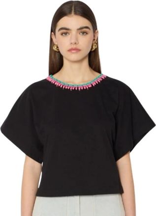 BERENICE Kimono Stijl Katoenen T-shirt - Dames - T-shirts - Zwart - M - Katoen - Tops
