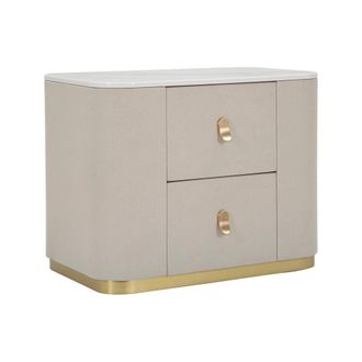 Dmora Dmora - Mesa De Noche Berra, C&oacute;moda Baja, Mesilla De Noche, Estante De La Cama, 60x40 H47 Cm, Crema Y Oro