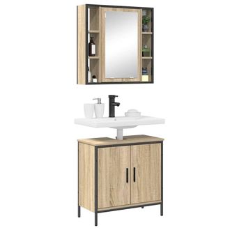 Berkfield Home Modern 2 Piece Bathroom Furniture Set Sonoma Oak Engineered Wood in Cream