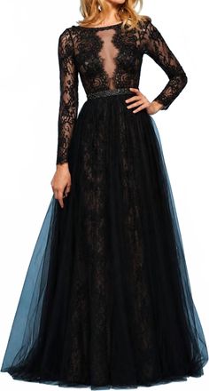 Sherri Hill Lace Open Back Gown In Black