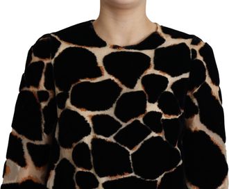 Dolce & Gabbana Womens Black Giraffe Print Shift Mini Dress Nylon Silk