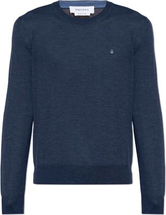Alexander McQueen Wol trui met ronde hals - Heren - Ronde hals truien - Blauw - M - Wol - Truien & Vesten
