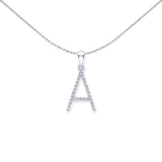 Jewelco London 9ct White Gold Diamond Initial Charm Pendant Letter A - INNR029-A