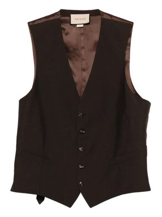 Gucci button-fastening wool -blend waistcoat - men - Wool/Viscose/Mohair - 52 - Brown