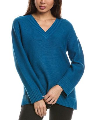 Fort&eacute; Cashmere Gathered V-Neck Sweater