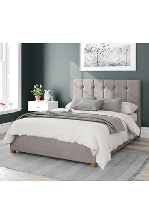 Aspire Home Accents Hepburn Upholstered Ottoman Storage Bed, Plush Velvet Fabric in Silver | Size: Double