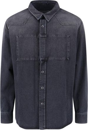 Maison Margiela Black Denim Shirt With Visible Stitching And Curved Hem