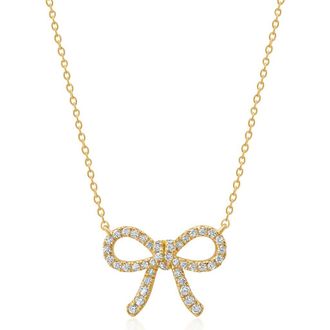 Crislu Fairy Tale Pav&eacute; Cubic Zirconia Bow Pendant Necklace in 18Kt Yellow Gold/Clear Stone at Nordstrom