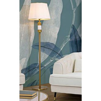 Dmora Lampada da terra Bienno, Luce da terra, Lampada da pavimento, Lampada a stelo, 41x41 h160 cm, Bianco e Oro - Dmora