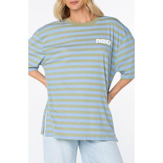 Roxy Old School Stripe Oversize Graphic T-shirt in Oil Green at Nordstrom, Size X-Small