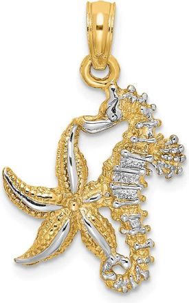 Diamond2Deal 14k Yellow Gold with White Rhodium Starfish Seahorse Charm