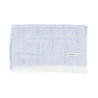 Emporio Armani Checked Fringed Scarf - female - Emporio Armani - Scarves - Blue - ONE SIZE - Accessories