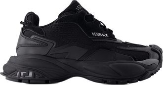 Versace Womens Leather And Mesh Sneaker Black Calfskin