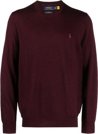 Polo Ralph Lauren Rode wollen trui met lange mouwen en ronde hals - Heren - Ronde hals truien - Rood - XL - Wol - Truien & Vesten