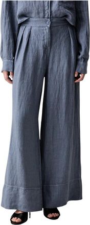 Vicolo Palazzo Broek - Dames - Wijde Broeken - Blauw - M - Linnen - Broeken