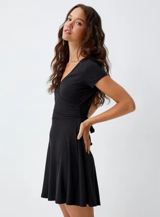 Twik Womens Ribbed crossover neckline dress