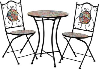 Wanderlust Deco Conjunto mesa y 2 sillas de forja y mosaico