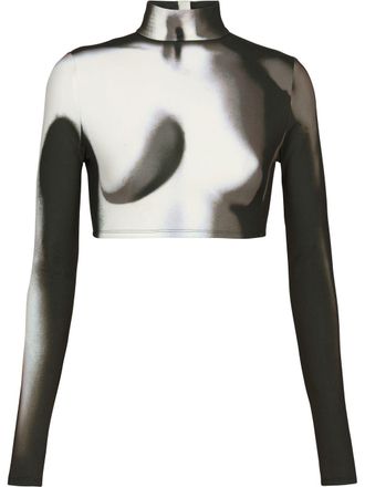Balmain spray paint effect cropped top - women - Polyester/Elastane - 38 - White