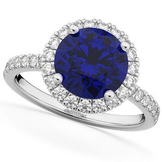 Allurez Halo Blue Sapphire & Diamond Engagement Ring 14K in 2.80Ct/white Gold at Nordstrom, Size 8.5
