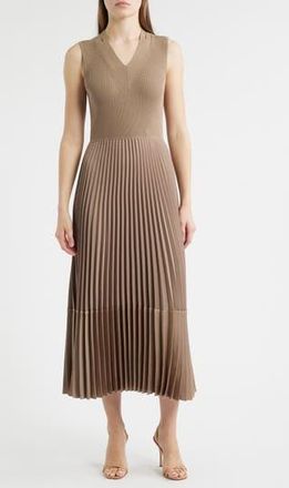 BOSS Fararan Pleated Mixed Media Maxi Dress in Basalt at Nordstrom Rack, Size X-Small