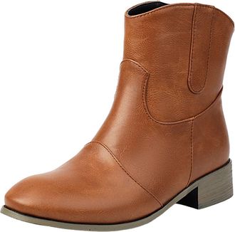 Generic cfpqv Womens Ankle Boots with Heel Leather Chelsea Boots Pointed Flat Womens Ankle Boots Short Shaft Leather Boots Comfortable Winter Boots Windproof 