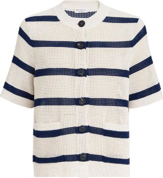 Brunello Cucinelli Katoenen gestreepte vest met korte mouwen - Dames - Vesten - Beige - 3XL - Katoen - Truien & Vesten