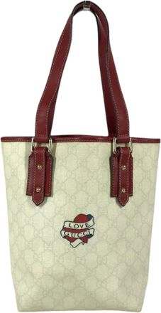 Gucci Red Color White Gg Supreme Leather Shoulder Bag Tote Bag (Pre-Owned)