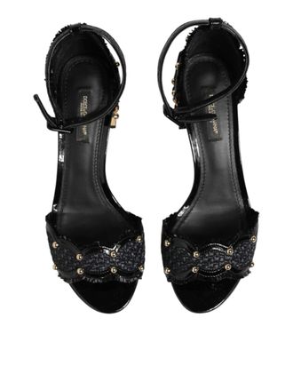 Dolce & Gabbana Womens Black Studded Ankle Strap Sandals Shoes Leather