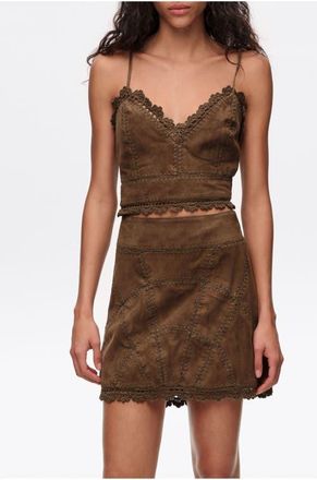 Bimba & Lola Suede Strappy Top With Decorative Stitching in Khaki at Nordstrom, Size Medium