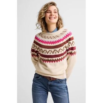 Anytime gebreide trui met ingebreid patroon crème