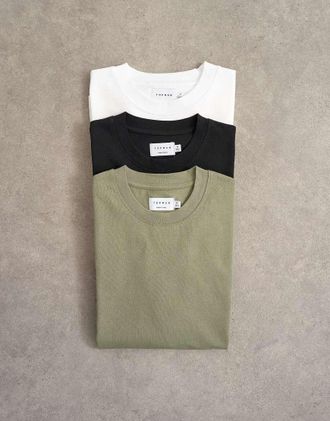 Topman Confezione da 3 T-shirt comode bianca, nera e kaki-Multi