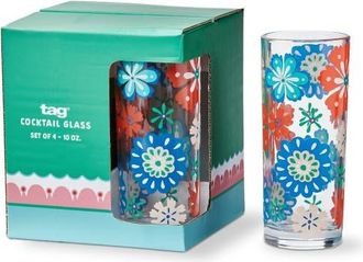 Tag Eclectic Fun Multi Glass Set 4 10oz 2.5x2.5x6in Glass Bar Glasses in Blue at Nordstrom