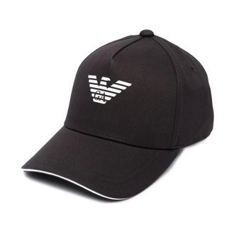 Emporio Armani Accessoires, Heren, Zwart, ONE Size, Katoen, Eagle-print Baseball Cap