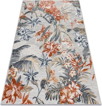 RugsX Rugsx - Carpet Structural botanic 65262 Flowers, flat woven on the balcony, terrace - grey multicolour 157x220 cm