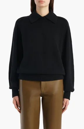 Khaite Jackson Stretch Wool & Cashmere Polo Sweater in Black at Nordstrom, Size Medium