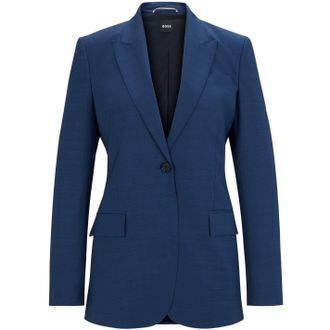 HUGO BOSS Womens Solid Patterned Single Button Notch Collared Suit Jacket in Open Misc - Multicolour - Size 14 UK