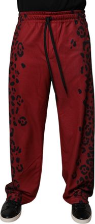 Dolce & Gabbana Mens Leopard-Print Polyester Joggers Red
