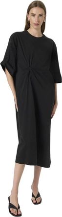Soaked In Luxury Zwarte Knoopjurk met Halve Mouwen - Dames - Casual kleedjes - Zwart - M - Katoen - Kleedjes