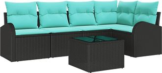 vidaXL Conjunto De Sof&aacute;s De Jard&iacute;n 6 Uds. Negro Y Turquesa Vidaxl
