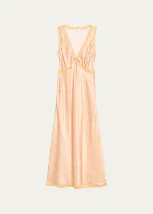 LoveShackFancy Nirelle Floral Satin Midi Dress