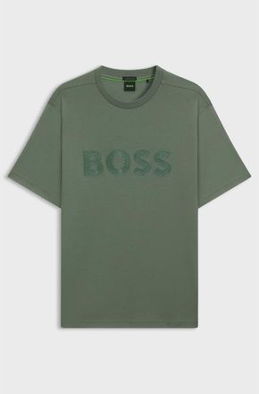 HUGO BOSS Cotton-Jersey T-Shirt With Structured Logo, Size Small