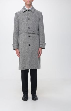 Lardini Cappotto lungo monopetto in misto lana con fantasia chevron e cintura