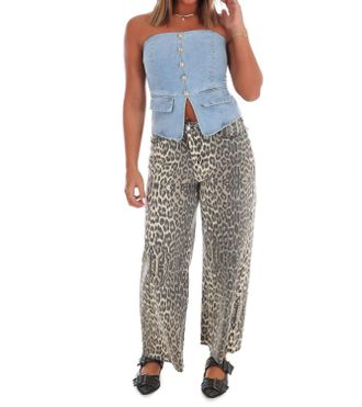 Flying Tomato Street Style Strapless Top In Light Blue Denim